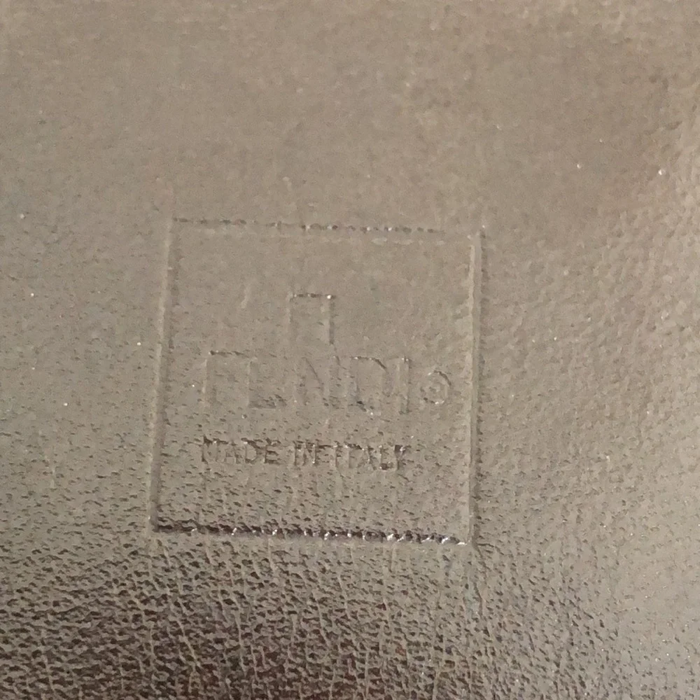 FENDI Zucca Navy Canvas Brown Leather Trim Snap Trifold Keycase